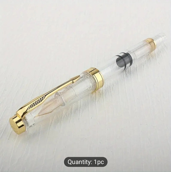 Piston Fountain Pen,Golden Trim 0.38mm Nib Pen - Picture 2 of 6